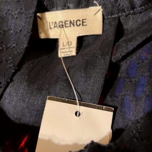 L'Agence Womens Navy Blue Tie Neck Lace V Neck Sleeveless Sheer Blouse L - Picture 4 of 8